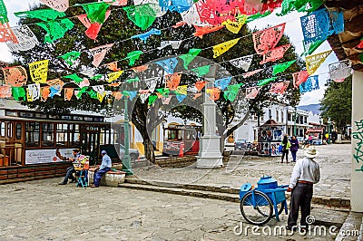 Festive street scene in San Cristobal de las Casas, Mexico Editorial Stock Photo