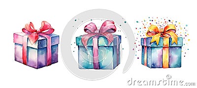 festive surprise gift box ai generated watercolor Cartoon Illustration
