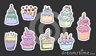 Festive sweet cake. Sticker Bookmark Vector Illustration