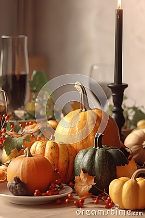 Festive table decorated for Thanksgiving Day. Concept thanksgiving table setting Stock Photo