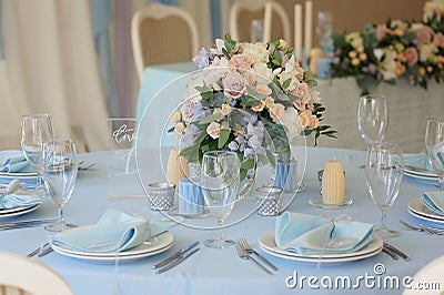 Festive table layout. Wedding decor. Stock Photo