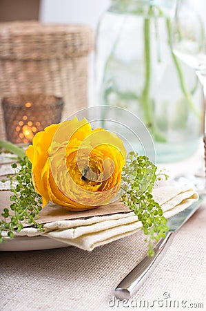 Festive table setting with flowers Stock Photo