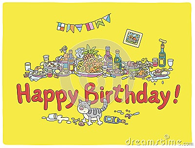 Happy birthday card with tableful Vector Illustration