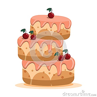 Festive three-layer cake with berries and cream. Illustration, clip art vector Vector Illustration