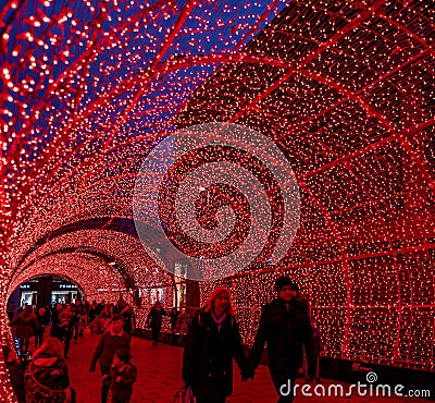 The tunnel of lights in the city of Norwich, Norfolk during the Christmas period Editorial Stock Photo