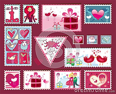 Festive The Valentine's Stamps Vector Illustration