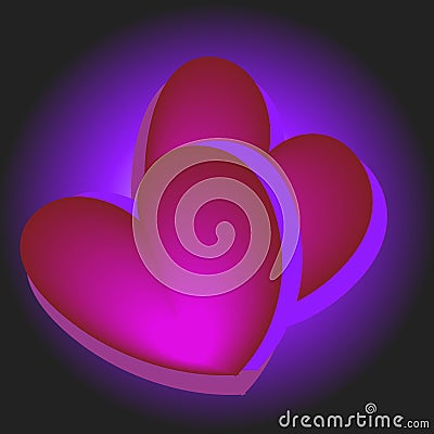 Festive violet background with hearts bokeh and glares. Vector Vector Illustration