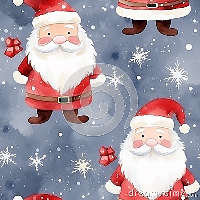 Festive Watercolor Santa Seamless Pattern for a Cheerful Background Stock Photo