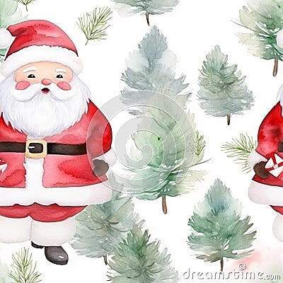 Festive Watercolor Santa Seamless Pattern for a Cheerful Background Stock Photo