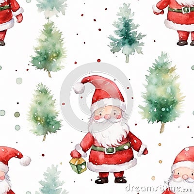 Festive Watercolor Santa Seamless Pattern for a Cheerful Background Stock Photo