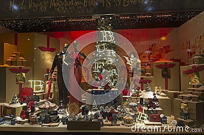 Festive window dressing in department store for Christmas. Editorial Stock Photo