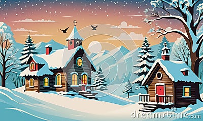 A Festive Winter Scene: Christmas Birdhouse Backdrop Stock Photo