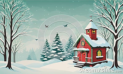 A Festive Winter Scene: Christmas Birdhouse Backdrop Stock Photo