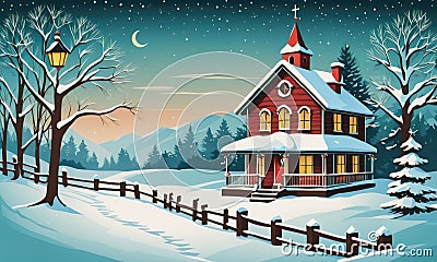 A Festive Winter Scene: Christmas Birdhouse Backdrop Stock Photo