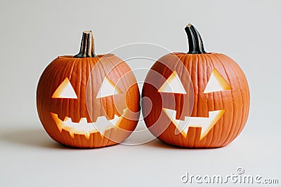 Festively Carved Halloween Pumpkins with Spooky Expressions - Seasonal Halloween Decor and DIY Crafting Stock Photo