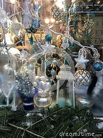 Decorated Christmas showcase Stock Photo