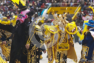 Carnival of the Virgin of Candelaria of Puno is a cultural manifestation of Peru with typical clothing and Diablada Editorial Stock Photo