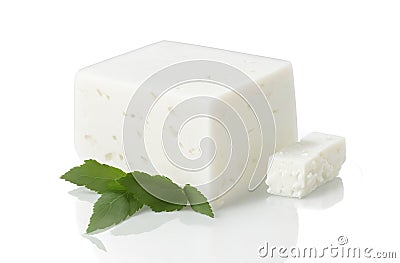 Feta cheese block isolated transparent or white background Stock Photo