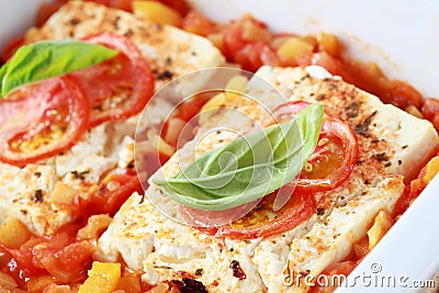 Feta cheese with hot salsa sauce Stock Photo