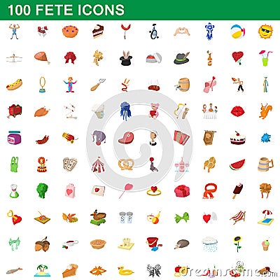 100 fete icons set, cartoon style Cartoon Illustration