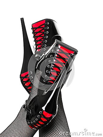 Fetish red and black laces shoes Stock Photo