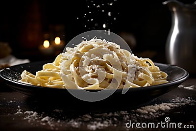 Fettuccine Alfredo Made With Pasta Noodles Coated in Rich and Creamy Parmesan Sauce. AI generated Stock Photo