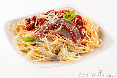 Fettuccine noodles with Bolognaise sauce Stock Photo