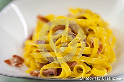 Fettuccine with speck Stock Photo