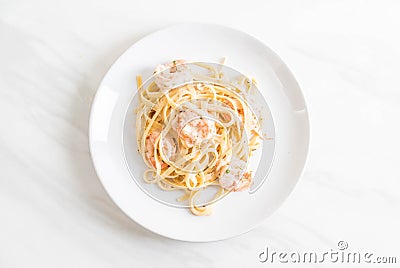 fettuccini pasta with shrimp Stock Photo