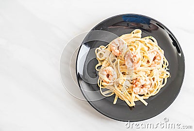 fettuccini pasta with shrimp Stock Photo