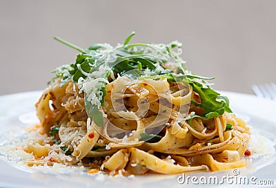 Fettucine pasta with sundried tomato Stock Photo