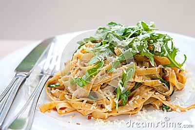 Fettucine pasta with sundried tomato Stock Photo