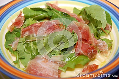 Fettucini panna prosciutto funghi served on plate Stock Photo