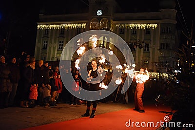 Fire show in Gmunden, Austria, Europe Editorial Stock Photo