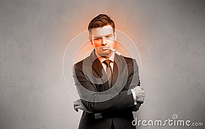 Sick businessman with burning red head concept Stock Photo