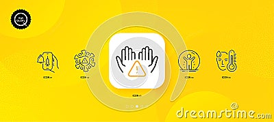 Fever, Clean hands and Recovered person minimal line icons. For web application, printing. Vector Vector Illustration