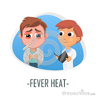 Fever heat medical concept. Vector illustration. Cartoon Illustration