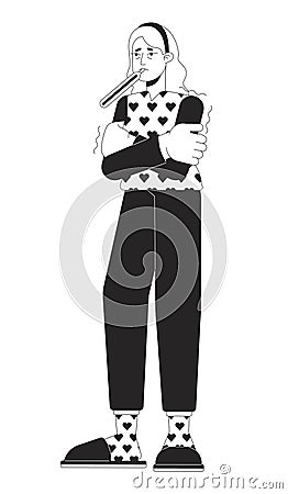 Fever sick black and white cartoon flat illustration Vector Illustration