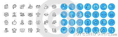 Fever, Touchscreen gesture and Mental conundrum line icons pack. For web app. Color icon buttons. Vector Stock Photo