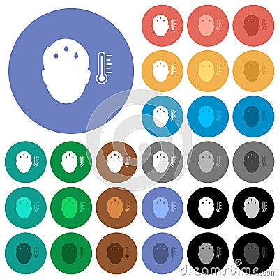 Feverish man solid round flat multi colored icons Vector Illustration