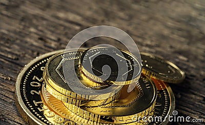 A few gold coins fineness 999.9 Stock Photo