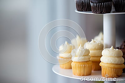 Small yellow cupcakes with frosting Stock Photo