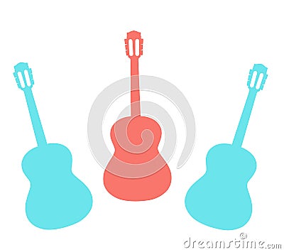 A few varicoloured guitars are on a white background Cartoon Illustration