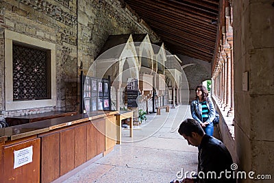 Few visitors inspecting Basilica di San Zeno Maggiore in Verona Editorial Stock Photo