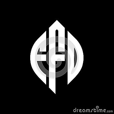 FFD circle letter logo design with circle and ellipse shape. FFD ellipse letters with typographic style. The three initials form a Vector Illustration
