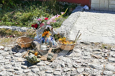 0fferings of flowers, money, shells ... to call the deities in the Cuban religion Santeria Editorial Stock Photo