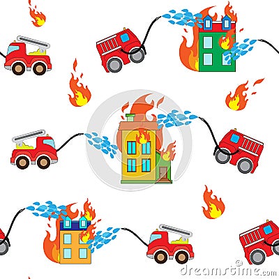 Firetrucks and buildings. Stock Photo