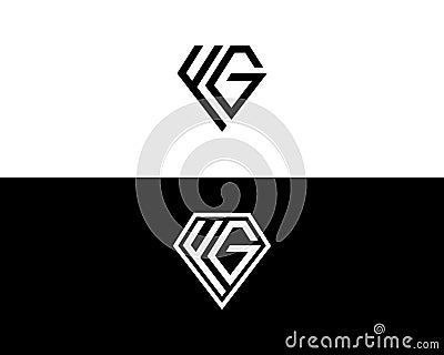 FG letters linked with Diamond shape logo. Vector Illustration