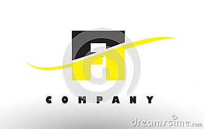 FI F I Black and Yellow Letter Logo with Swoosh. Vector Illustration