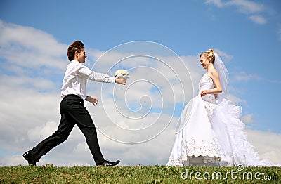 Fiance bears the bouquet Stock Photo